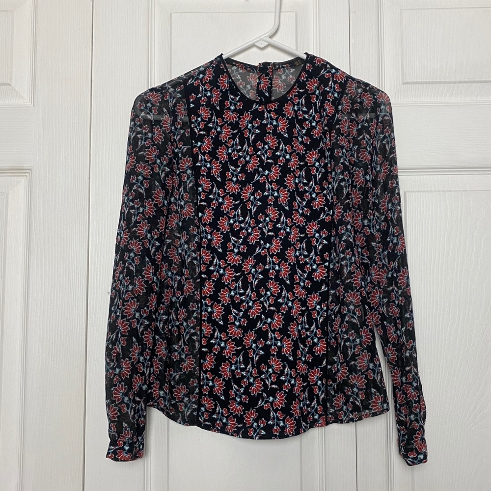 Zara floral blouse mesh XS
